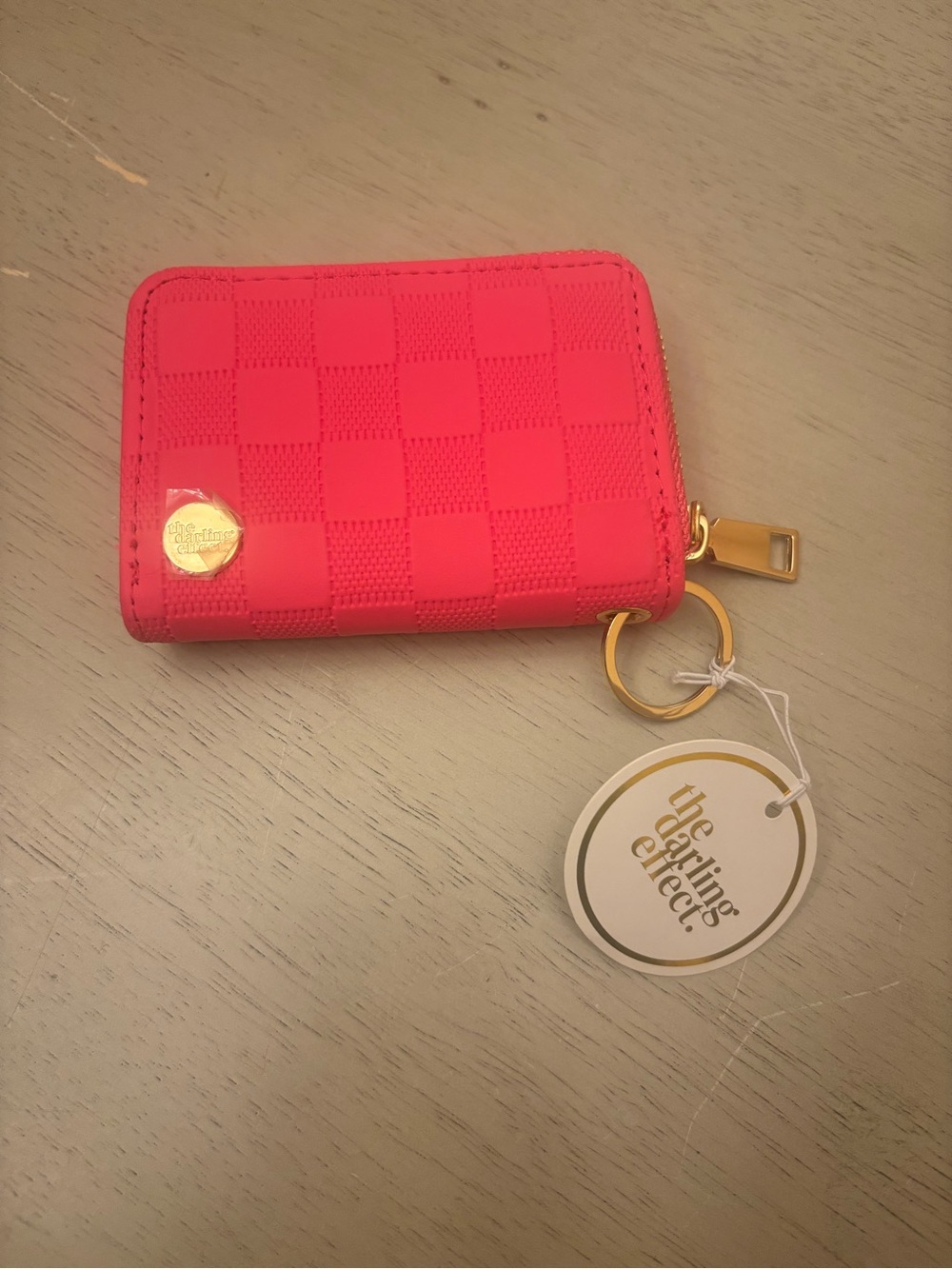 “Barbie” Shade Hot Pink Checker Key Wallet with Gold Ring NWT